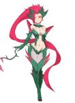  1girl breasts cleavage highres karaage_(ta-na) league_of_legends long_hair looking_at_viewer monster_girl navel one_eye_closed pink_hair red_eyes simple_background solo very_long_hair vines white_background zyra 