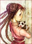  1girl braid brown_eyes brown_hair fullmetal_alchemist long_hair looking_back may_chang panda parhart profile traditional_media watercolor_(medium) 