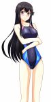  1girl black_hair breasts buddy_complex highres kenken long_hair swimsuit violet_eyes yumihara_hina 