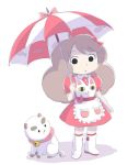  apron bee_and_puppycat black_eyes boots bow brown_hair hair_bow helpyourselfish skirt tagme tareme umbrella 
