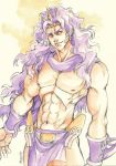  1boy graphite_(medium) highres horns jojo_no_kimyou_na_bouken kars_(jojo) long_hair muscle purple_hair saniika solo traditional_media watercolor_(medium) 