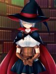  1girl animated animated_gif blue_eyes book bouncing_breasts breasts cape corset emofuri female gloves hat huge_filesize library looking_at_viewer mada_(mk333) magic magic_circle original short_hair silver_hair solo ugoira witch witch_hat 