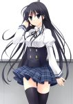  1girl :/ black_eyes black_hair black_legwear long_hair looking_at_viewer original plaid plaid_skirt pleated_skirt school_uniform skirt solo tagme takase_kanan thigh-highs very_long_hair zettai_ryouiki 