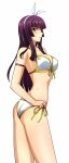  1girl armband ass bangs bikini blunt_bangs breasts cleavage fairy_tail highres kagura_mikazuchi kenken long_hair parted_lips purple_hair side-tie_bikini simple_background solo swimsuit tagme white_background white_bikini white_swimsuit 