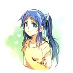  1girl aki_(neyuki41028) blue_eyes blue_hair casual hiradaira_chisaki long_hair nagi_no_asukara side_ponytail smile 