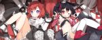  &gt;:| 2girls ;d \m/ animal_ears ascot black_gloves black_hair double_\m/ elbow_gloves fingerless_gloves fox_ears fox_tail frilled_skirt frills gloves kemonomimi_mode love_live!_school_idol_project multiple_girls navel nishikino_maki one_eye_closed open_mouth red_eyes redhead saru shoes short_hair sitting skirt smile striped striped_gloves tail thigh-highs twintails violet_eyes white_legwear yazawa_nico zettai_ryouiki 