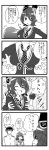  1boy 2girls 4koma admiral_(kantai_collection) black_hair comic eyepatch highres kantai_collection long_hair masara monochrome multiple_girls school_uniform serafuku short_hair tenryuu_(kantai_collection) translation_request ushio_(kantai_collection) 