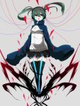  1girl blue_eyes eiku ene_(kagerou_project) green_hair headphones highres kagerou_project long_hair oversized_clothes skirt sleeves_past_wrists twintails 