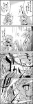  4girls 4koma =d book bow cirno comic commentary cup door dress explosion fire flat_gaze frog frozen hair_bow hat head_wings highres ice ice_wings koakuma letty_whiterock long_hair mob_cap monochrome multiple_girls person_on_head pointy_ears remilia_scarlet short_hair smile sweat tagme tani_takeshi teacup touhou translated wings yukkuri_shiteitte_ne |_| 
