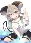  1girl aki_(akikaze_asparagus) animal_ears blush grey_hair jewelry mouse_ears mouse_tail nazrin open_mouth pendant red_eyes short_hair smile solo tail touhou water wet wet_clothes 