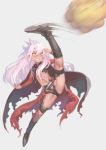  1girl boots cape dark_skin detached_sleeves fate/kaleid_liner_prisma_illya fate_(series) kicking kuro_(fate/kaleid_liner) long_hair navel observerz pink_hair shorts simple_background solo tattoo torn_clothes 