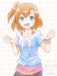  1girl :d blue_eyes brown_hair clenched_hands highres kousaka_honoka looking_at_viewer love_live!_school_idol_project nicca_(kid_nicca) open_mouth short_hair side_ponytail sketch smile solo tagme translation_request wristband 