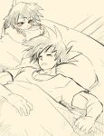  1boy 1girl blush dragon_ball dragon_ball_z gine happy muscle open_mouth short_hair sleeping smile son_gokuu spiky_hair 