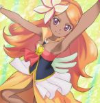  1girl arm_up armpits bare_shoulders cure_sunset dark_skin happinesscharge_precure! haruyama_kazunori long_hair magical_girl ohana_(happinesscharge_precure!) orange_hair pink_eyes precure smile solo 