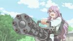  animated animated_gif clouds gatling_gun gun long_hair minigun ootori_miou purple_hair sabagebu! screencap sky tree weapon 
