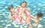  3girls anyasu barefoot bikini black_hair blush_stickers brown_eyes brown_hair feet grin innertube multiple_girls open_mouth original short_hair short_twintails smile soles sunglasses sunglasses_on_head swimsuit toes twintails water wavy_mouth 