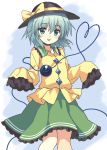  1girl :p blush eyeball green_eyes hat komeiji_koishi long_sleeves looking_at_viewer rasahan short_hair sleeves_past_wrists smile solo third_eye tongue tongue_out touhou 