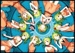  6+girls :d ;p alternate_hairstyle breasts cleavage closed_eyes glasses green_eyes green_hair gumi hairband multiple_girls multiple_persona one_eye_closed open_mouth panda smile tongue tongue_out vocaloid yunkel_(zeijaku_mental) 