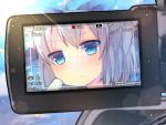  1girl :&lt; ahoge blue_eyes blue_hair blurry blush bow cirno depth_of_field hair_bow looking_at_viewer pjrmhm_coa popsicle recording sexually_suggestive short_hair solo sweatdrop touhou 