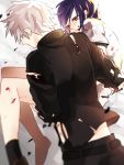  1boy 1girl blood bruise carrying injury kaneki_ken kirishima_touka lovemaronmeru0827 princess_carry purple_hair red_eyes school_uniform short_hair spoilers tears tokyo_ghoul white_hair 