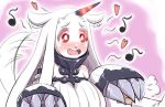  1girl :d animal_ears blush breasts claws dog_ears dog_tail ear_wiggle heart horns kantai_collection kemonomimi_mode long_hair looking_at_viewer musical_note open_mouth pale_skin red_eyes ribbed_sweater seaport_hime shinkaisei-kan smile solo suizennji sweater tagme tail tail_wagging white_hair 