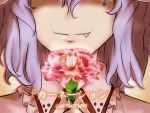  1girl carnation close-up face fang fang_out flower head_out_of_frame light_smile out_of_frame purple_hair remilia_scarlet solo touhou worthlessvalor 