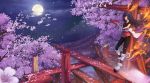  1girl cherry_blossoms fire full_moon highres long_hair moon night original solo wing_no_kioku 