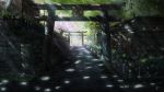  artist_name cherry_blossoms fence highres kyoto multiple_torii niko_p no_humans original path road scenery shadow sign sunlight torii tree 