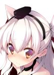  1girl amatsukaze_(kantai_collection) beauty_love blush brown_eyes close-up frown hairband hat kantai_collection long_hair looking_at_viewer solo two_side_up white_hair 