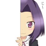  1girl :3 blush_stickers kantai_collection looking_at_viewer nagineko peeking_out purple_hair school_uniform short_hair solo tagme tatsuta_(kantai_collection) translated violet_eyes 