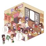  6+girls akagi_(kantai_collection) akashi_(kantai_collection) akitsu_maru_(kantai_collection) amatsukaze_(kantai_collection) breasts cash_register chibi chitose_(kantai_collection) comic failure_penguin food fruit fuuka_(fukasheu) garter_straps haguro_(kantai_collection) i-401_(kantai_collection) indoors kantai_collection kuma_(kantai_collection) long_hair majokko_(kantai_collection) mamiya_(kantai_collection) multiple_girls naka_(kantai_collection) ponytail purple_hair restaurant ryuujou_(kantai_collection) school_uniform serafuku shimakaze_(kantai_collection) silver_hair sleeping striped striped_legwear taigei_(kantai_collection) taihou_(kantai_collection) tama_(kantai_collection) thigh-highs translated twintails watermelon winks yamato_(kantai_collection) 