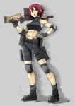  1girl abs assault_rifle bike_shorts combat_boots ebr-kii elbow_pads gun holster knee_pads midriff original redhead rifle short_hair solo sports_bra weapon weapon_request 