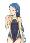  1girl alternate_costume blue_eyes blue_hair blush branch_(blackrabbits) competition_swimsuit kantai_collection long_hair one-piece_swimsuit samidare_(kantai_collection) simple_background sketch smile solo swimsuit white_background 