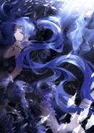  1girl blue_eyes blue_hair fish hair_ribbon hatsune_miku in_water kyer long_hair ribbon solo submerged tagme twintails vocaloid 
