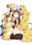  6+girls amami_haruka animal_costume animal_hood bird_costume brown_eyes brown_hair chibi futami_ami futami_mami green_hair grin hairband highres hood idolmaster kneeling koami komami multiple_girls open_mouth otonashi_kotori panda_costume piyopiyo puchimasu! short_hair sitting smile t-okada tiger_costume tiger_print wariza 