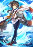  1girl akishima_kei alternate_legwear black_hair black_legwear blush gradient_hair headgear kantai_collection long_sleeves looking_at_viewer multicolored_hair neckerchief pantyhose sailor_collar sailor_dress seamed_legwear short_hair short_hair_with_long_locks side-seamed_legwear smile solo tokitsukaze_(kantai_collection) 