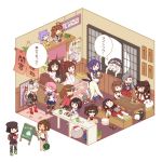  6+girls akagi_(kantai_collection) akashi_(kantai_collection) akitsu_maru_(kantai_collection) amatsukaze_(kantai_collection) breasts cash_register chibi chitose_(kantai_collection) comic failure_penguin female_admiral_(kantai_collection) food fruit fuuka_(fukasheu) garter_straps haguro_(kantai_collection) i-401_(kantai_collection) indoors kantai_collection kuma_(kantai_collection) long_hair majokko_(kantai_collection) mamiya_(kantai_collection) multiple_girls naka_(kantai_collection) ponytail purple_hair rensouhou-chan restaurant ryuujou_(kantai_collection) school_uniform serafuku shimakaze_(kantai_collection) silver_hair sleeping striped striped_legwear taigei_(kantai_collection) taihou_(kantai_collection) tama_(kantai_collection) thigh-highs translated twintails watermelon winks wo-class_aircraft_carrier yamato_(kantai_collection) 