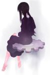 1girl akemi_homura barefoot black_hair dress from_behind funeral_dress gears long_hair mahou_shoujo_madoka_magica mahou_shoujo_madoka_magica_movie papeapoo simple_background solo spoilers white_background 