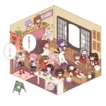  6+girls akagi_(kantai_collection) akashi_(kantai_collection) amatsukaze_(kantai_collection) breasts cash_register chibi chitose_(kantai_collection) comic failure_penguin fuuka_(fukasheu) garter_straps haguro_(kantai_collection) indoors kantai_collection kuma_(kantai_collection) long_hair majokko_(kantai_collection) mamiya_(kantai_collection) multiple_girls naka_(kantai_collection) ponytail purple_hair restaurant ryuujou_(kantai_collection) school_uniform serafuku shimakaze_(kantai_collection) silver_hair sleeping striped striped_legwear taigei_(kantai_collection) taihou_(kantai_collection) tama_(kantai_collection) thigh-highs translated twintails yamato_(kantai_collection) 