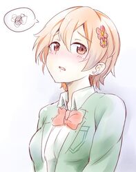  1girl inami_mahiru orange_eyes orange_hair school_uniform short_hair spoken_squiggle squiggle working!! xiaodi 