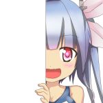  1girl :d blue_hair hair_ornament hair_ribbon i-19_(kantai_collection) kantai_collection looking_at_viewer nagineko open_mouth peeking_out red_eyes ribbon school_swimsuit smile solo swimsuit symbol-shaped_pupils tagme 