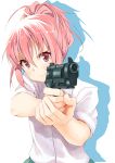  &gt;:) 1girl beretta_92 body_mahattaya_ginga gun handgun pink_eyes pink_hair pistol sabagebu! short_sleeves smile solo sonokawa_momoka weapon 