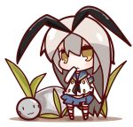  1girl =3 antennae chibi cockroach commentary_request elbow_gloves gloves gokicha insect kantai_collection looking_at_viewer nuu_(nu-nyu) parody pleated_skirt rensouhou-chan school_uniform serafuku shimakaze_(kantai_collection) silver_hair skirt striped striped_legwear weeds yellow_eyes |_| 