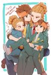  4boys brown_hair cape dual_persona endou_mamoru formal hairlocs inazuma_eleven inazuma_eleven_(series) inazuma_eleven_go kidou_yuuto kinokooooo long_hair male multiple_boys necktie short_hair soccer_uniform sportswear suit time_paradox yaoi younger 