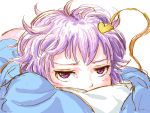  1girl covering_mouth heart komeiji_satori looking_at_viewer messy_hair purple_hair s-a-murai short_hair solo touhou violet_eyes 
