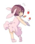  1girl animal_ears bunny_tail carrot dress inaba_tewi open_mouth pill rabbit_ears shoes solo sweatdrop tail touhou 
