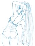  1girl ass bra from_behind hatsune_miku long_hair monochrome o-minato panties sketch solo twintails underwear very_long_hair vocaloid 