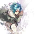  akiru_(igel-flutter) belt blue_hair broken_glass cardfight!!_vanguard coat glass highres pants pants_down 
