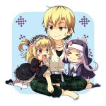  &gt;_&lt; 1boy 2girls :&gt; anger_vein barefoot blonde_hair blue_eyes blush_stickers boku_wa_tomodachi_ga_sukunai boots dress fang fangs gothic_lolita habit hairband hasegawa_kobato hasegawa_kodaka heterochromia kneeling kouji_(campus_life) lolita_fashion lolita_hairband long_hair multiple_girls nun open_mouth plaid revision school_uniform shoes sitting smile sweatdrop takayama_maria tears two_side_up 