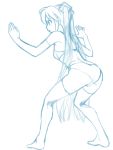  1girl ass bra elbow_gloves fighting_stance gloves hatsune_miku long_hair monochrome o-minato panties sketch solo thigh-highs twintails underwear very_long_hair vocaloid 